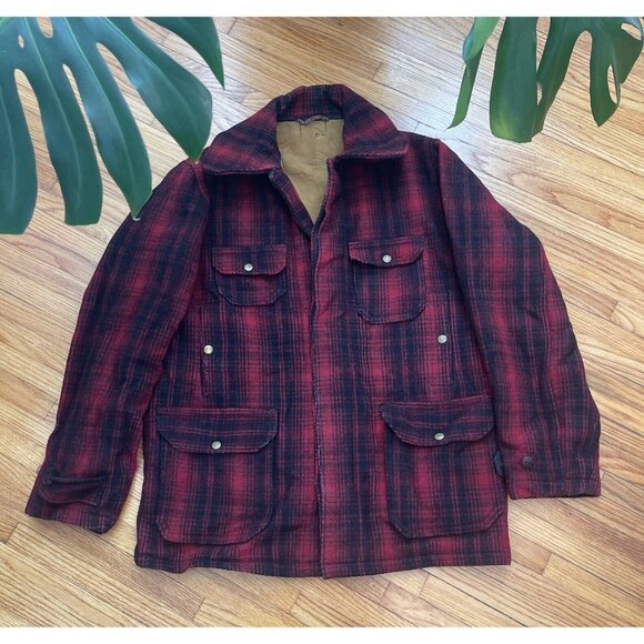 Vintage 50s 60s XL (size 46) Woolrich 503 Mackinaw Buffalo Plaid Wool Hunting Ja - Picture 1 of 11